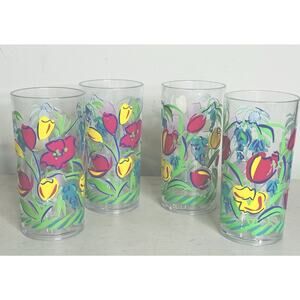 Vintage Acrylic Flower Tumbler Cups Glasses 16 oz USA Set of 4 Therma-Serv